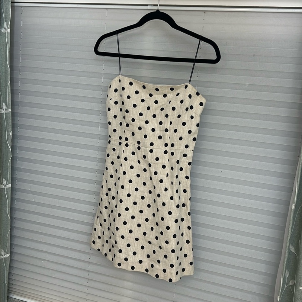 Linen polka dot mini dress